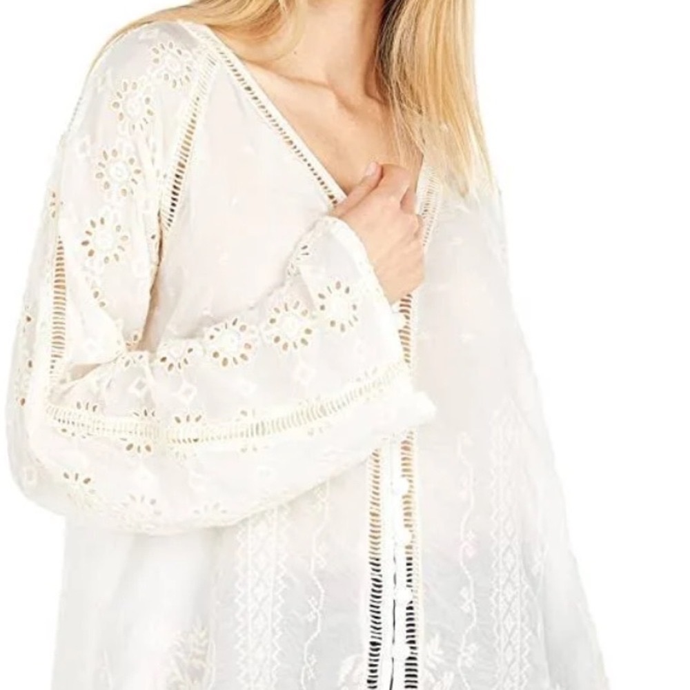 NWT! Johnny Was Laurel Amari Delicate Boho Pale Cream Blouse Size L - Picture 5 of 14